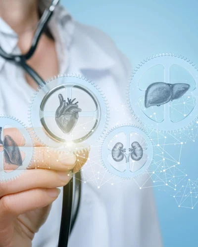 doctor-examines-mechanism-human-health-blue-background